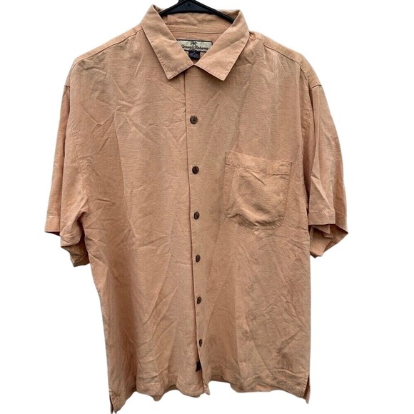 Tommy Bahama 100% Silk Peach Button Up Short Sleeve Men's Size M‎ - Picture 1 of 4